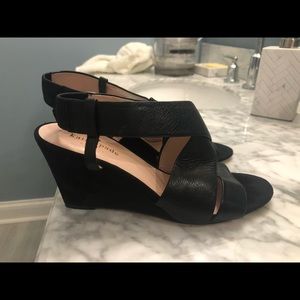 Kate Spade black leather wedge sandals